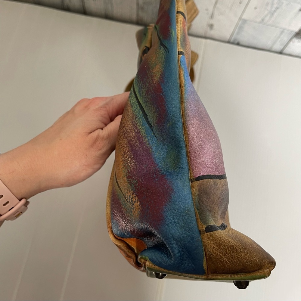 Anuschka Hand painted Abstract Leather Shoulder Bag Purse - Picture 8 of 16
